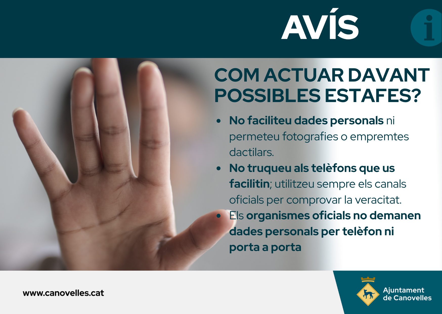 Imatge d'avís sobre possibles estafes a Canovelles