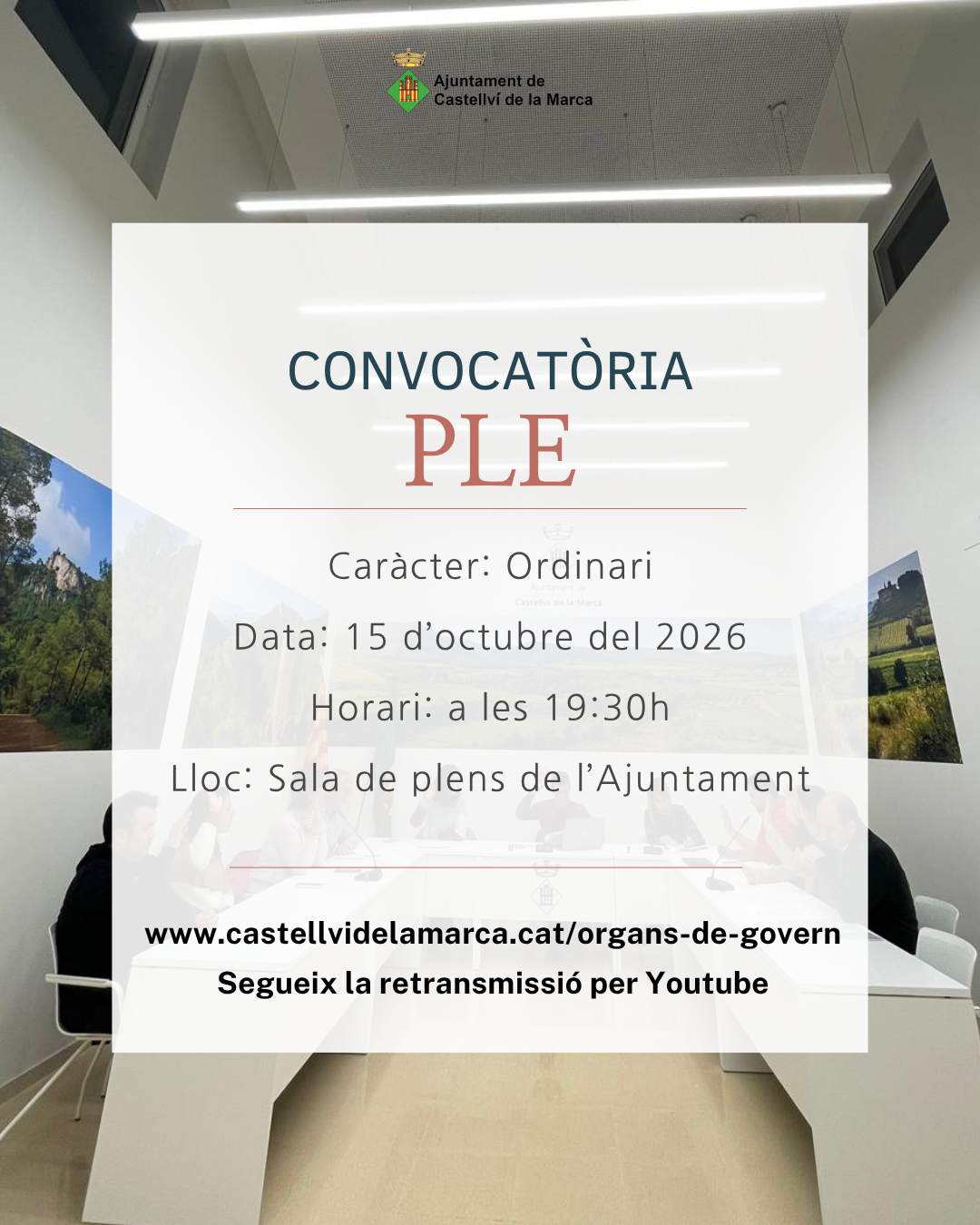 Cartell de la convocatòria del Ple de l'Ajuntament de Castellví de la Marca