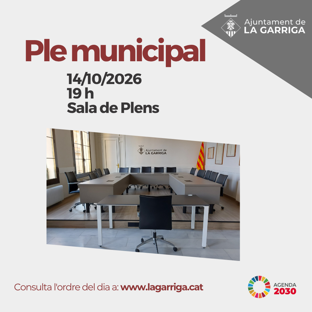 Cartell que anuncia el ple municipal d'octubre de la Garriga