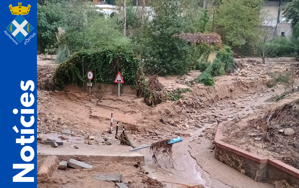 Imatge de l'avís de l'Ajuntament d'Òrrius sobre les afectacions per les fortes precipitacions
