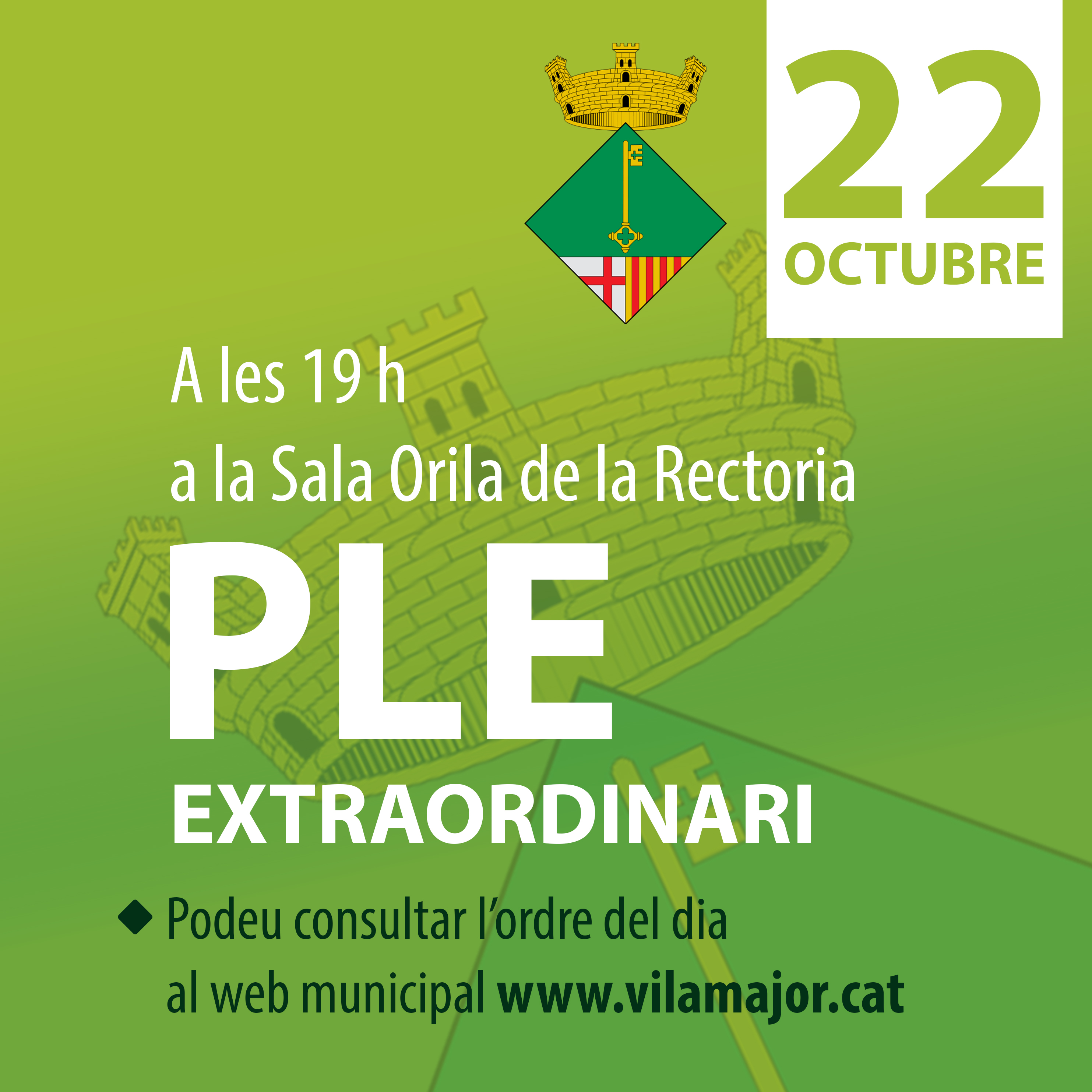 Imatge de la convocatòria del Ple extraordinari del 22 d'octubre a Sant Pere de Vilamajor