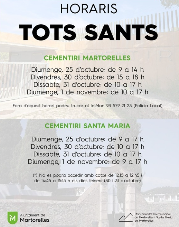 Horaris dels cementiris de Martorelles per Tots Sants 2026