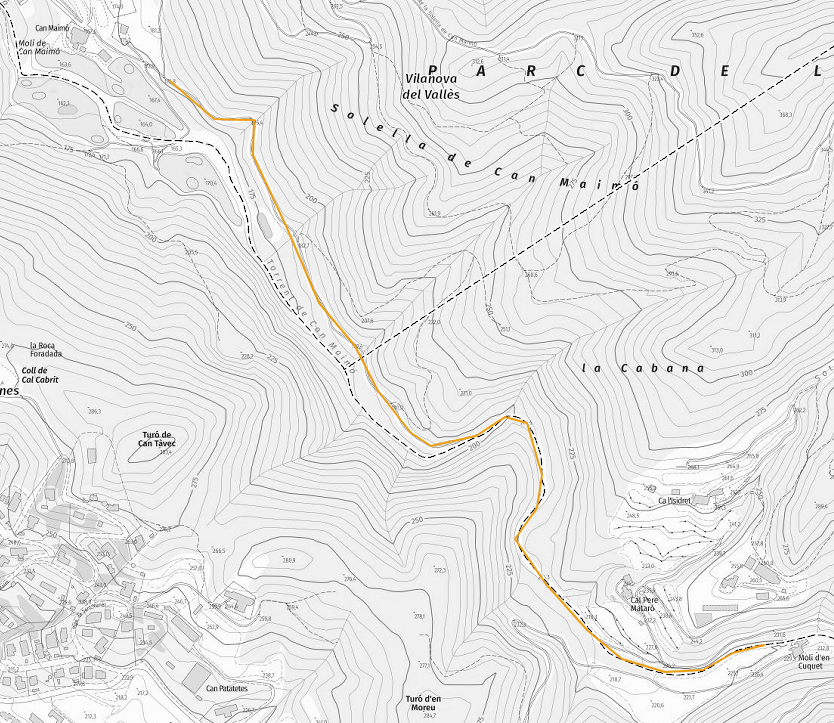 Mapa del tram del camí de Vilassar de Dalt tallat al trànsit entre Can Maimó i el Molí d'en Cuquet